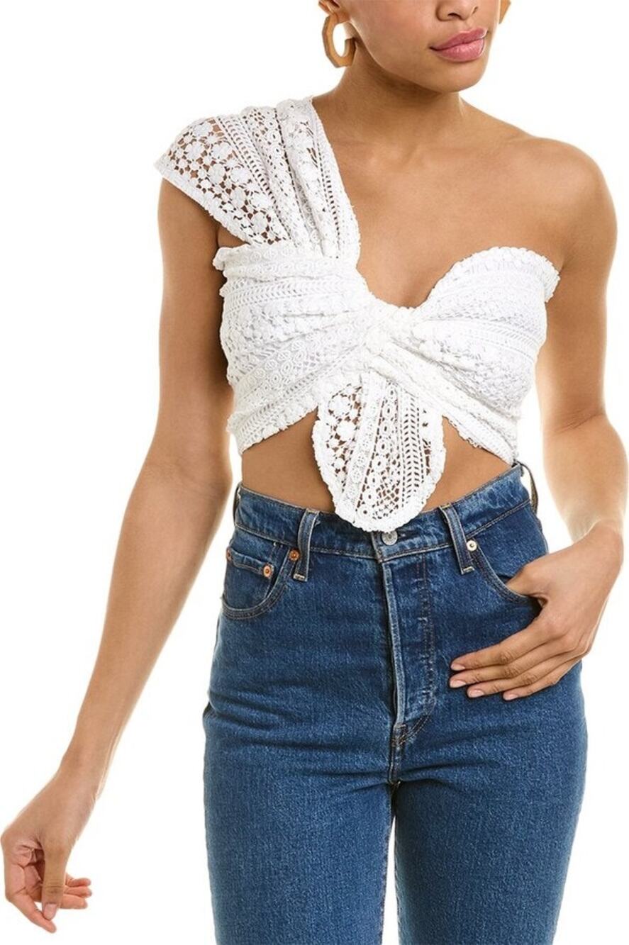 Just BEE Queen Bali Sol Lace Cropped Top One Shoulder Resortwear Beach Party XS
